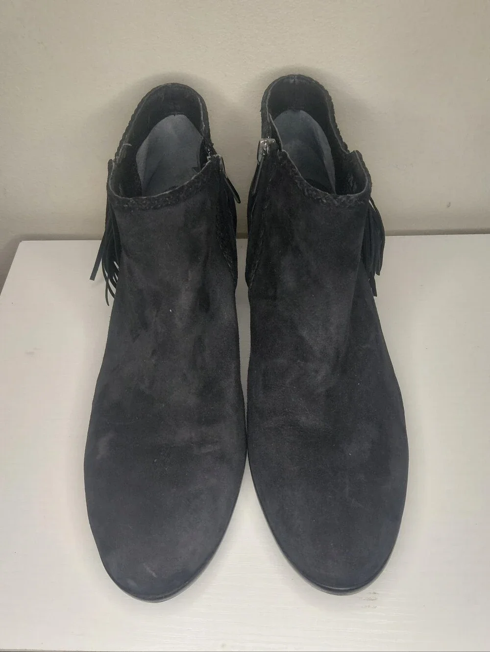 Sam Edelman Fringed Black Suede Ankle Booties Size 9.5
